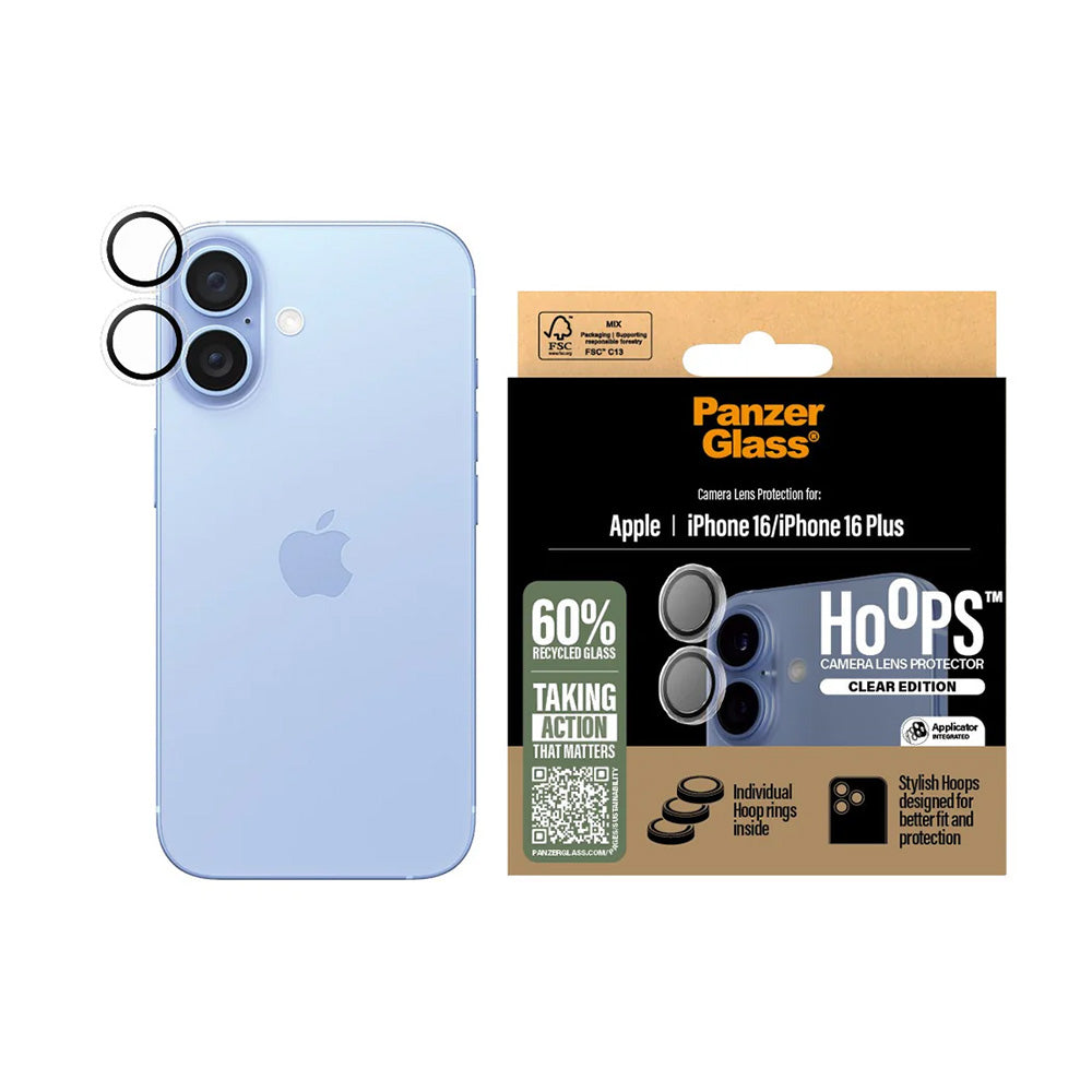 Фолио за защита на задната камера PanzerGlass Hoops за Apple iPhone 16 Plus / 16, Закалено стъкло, Прозрачно