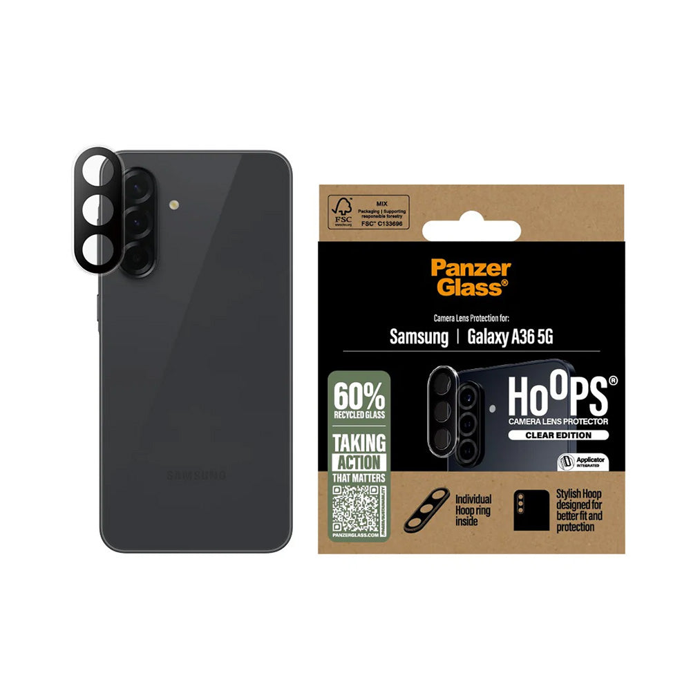 Защитно фолио за задна камера PanzerGlass Hoops за Samsung Galaxy A36 A366, закалено стъкло, прозрачно