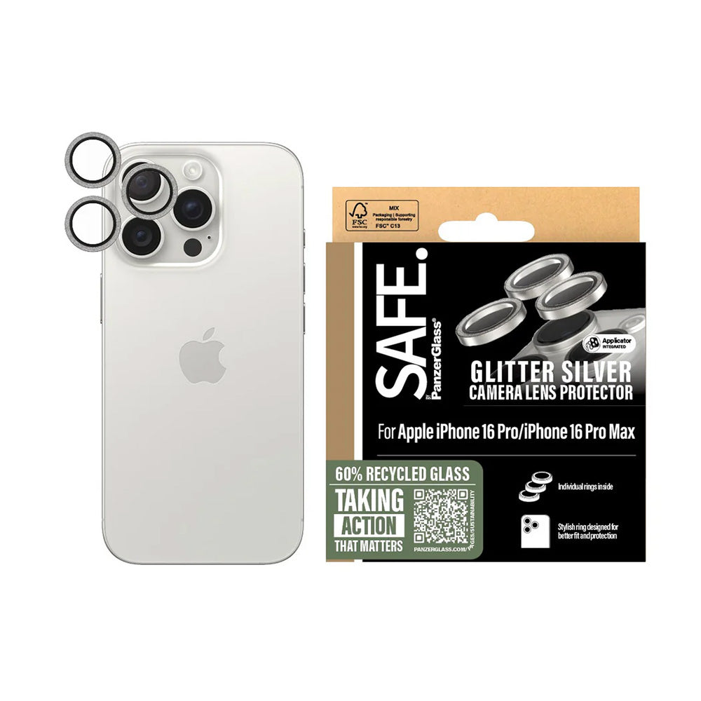 Фолио за защита на задната камера PanzerGlass Safe. Блясък за Apple iPhone 16 Pro Max / 16 Pro, Закалено стъкло, Сребристо