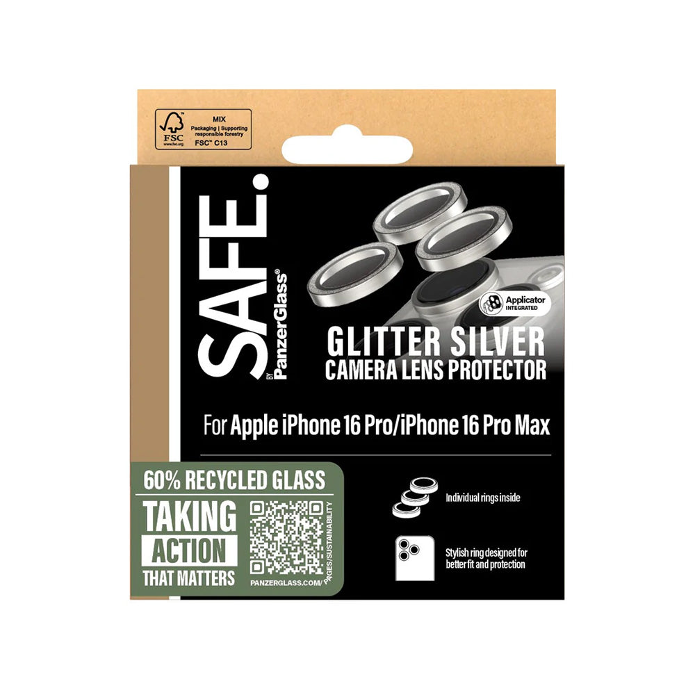 Фолио за защита на задната камера PanzerGlass Safe. Блясък за Apple iPhone 16 Pro Max / 16 Pro, Закалено стъкло, Сребристо
