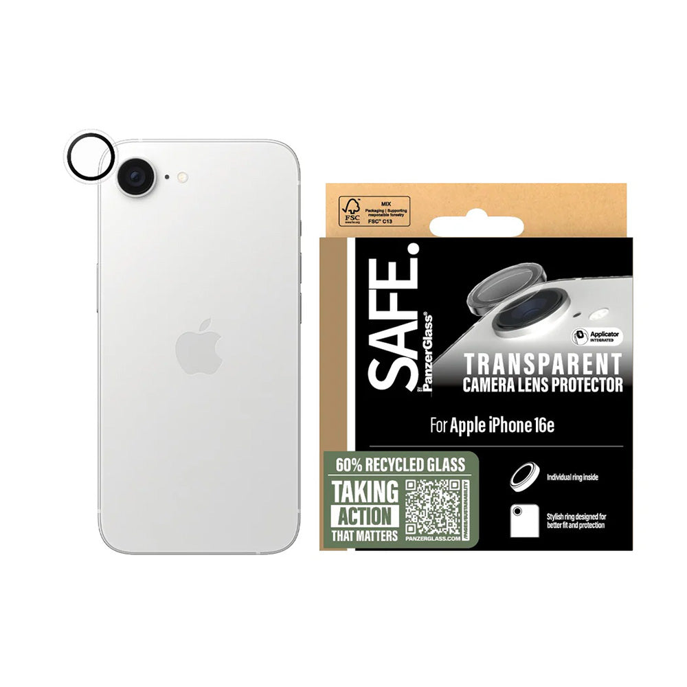 Защитно фолио за задна камера PanzerGlass Safe. за Apple iPhone 17e / 16e, Закалено стъкло, Прозрачно