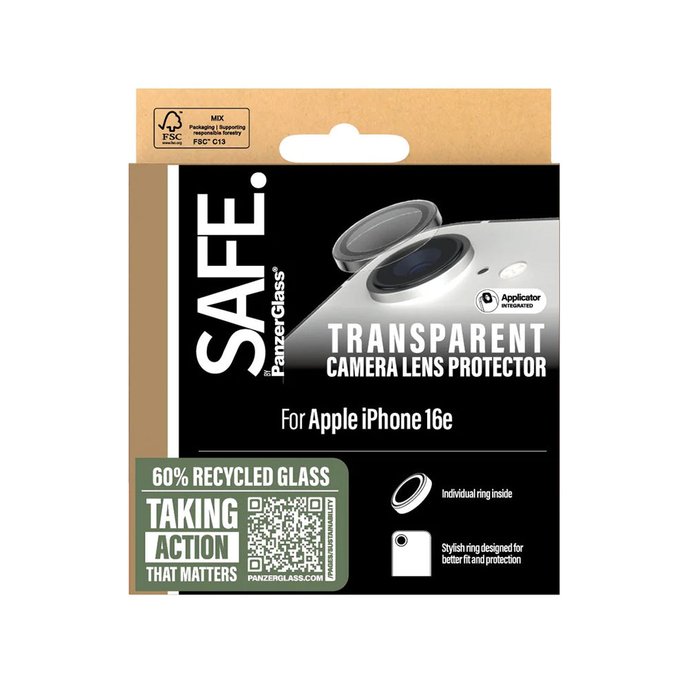 Защитно фолио за задна камера PanzerGlass Safe. за Apple iPhone 17e / 16e, Закалено стъкло, Прозрачно