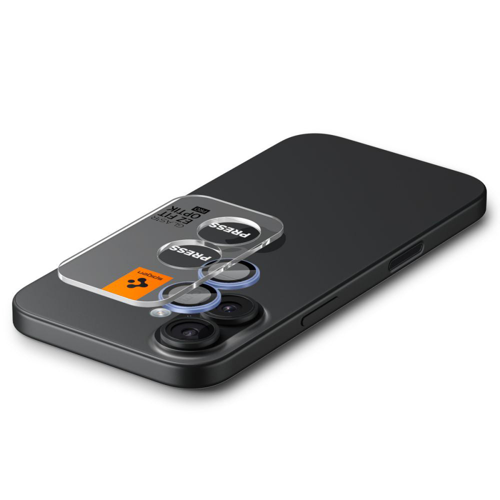 Протектор за задна камера Spigen GlastR EZ FIT Optik Pro за Apple iPhone 17 / 16 Plus / 16, закалено стъкло, комплект от 2 броя, синьо