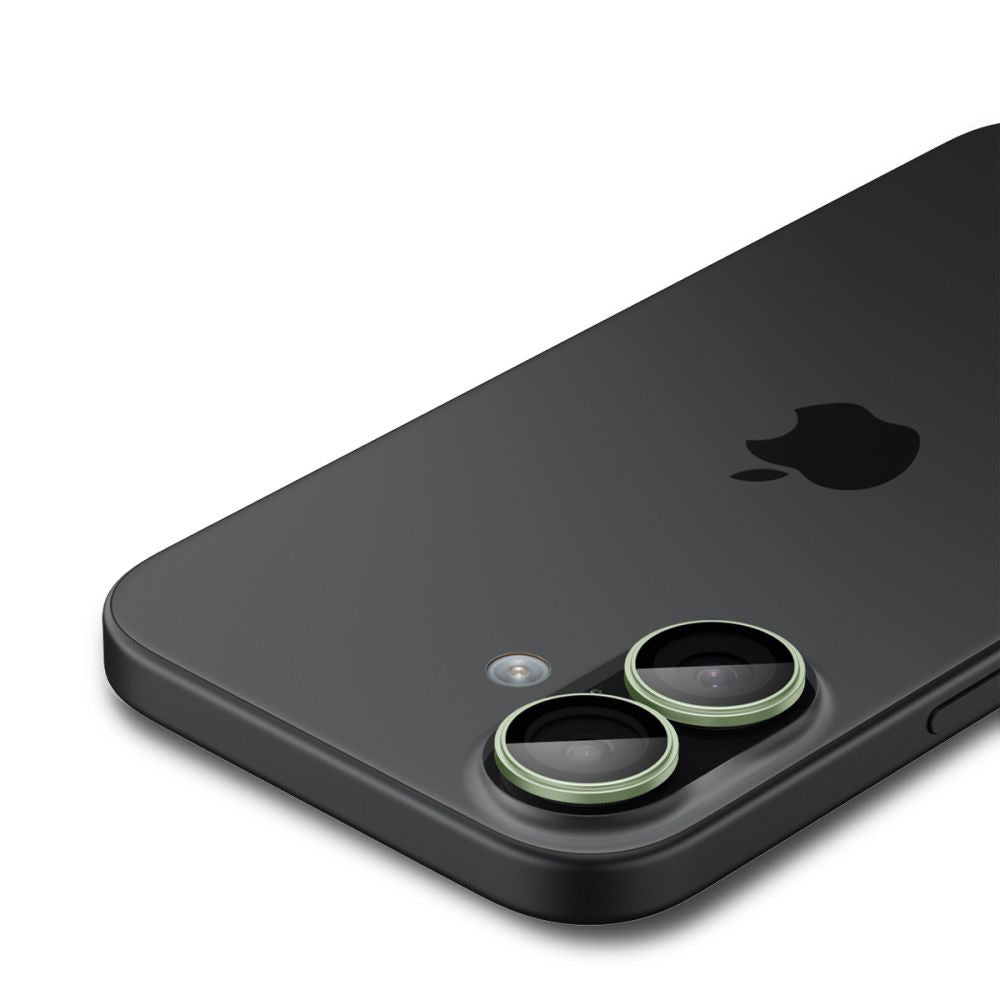 Защитно фолио за задна камера Spigen GlastR EZ FIT Optik Pro за Apple iPhone 17 / 16 Plus / 16, Закалено стъкло, Комплект 2 броя, Зелено AGL10128