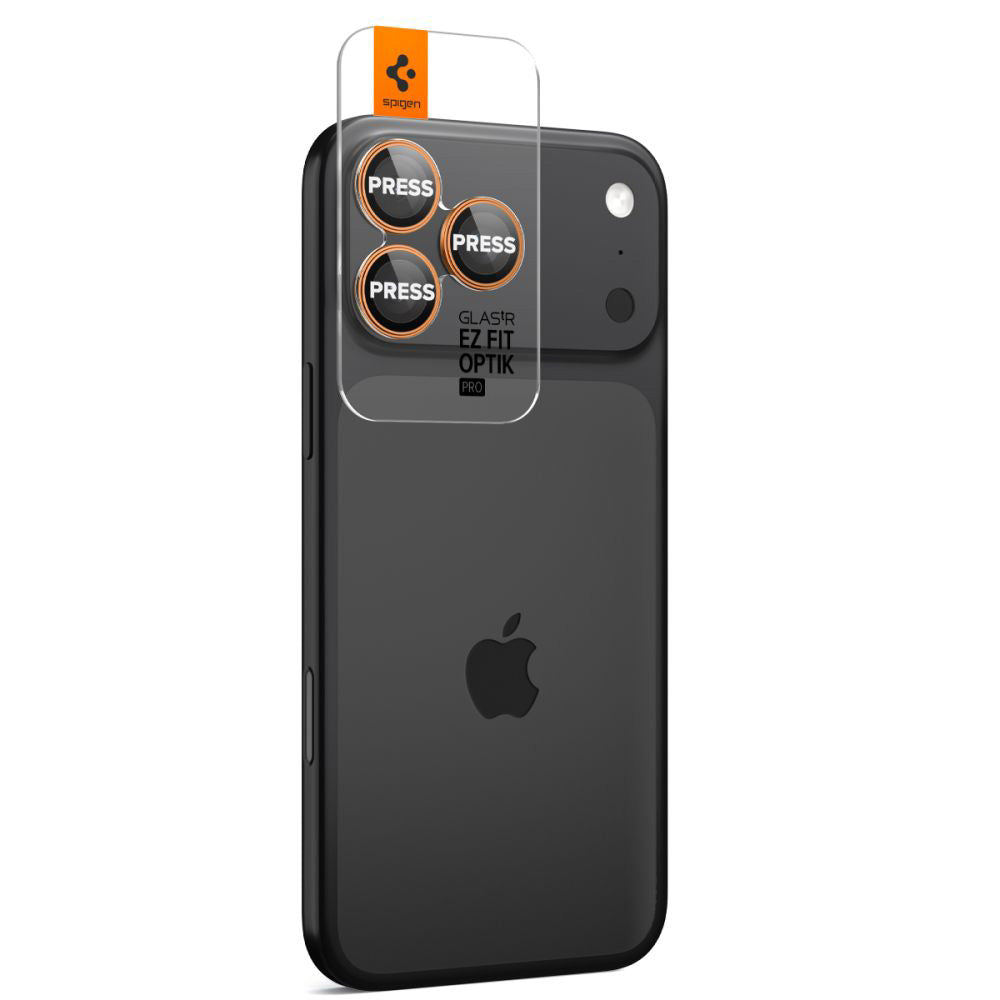 Защитно фолио за задна камера Spigen GlastR EZ FIT Optik Pro за Apple iPhone 17 Pro Max / 17 Pro, закалено стъкло, комплект от 2 броя, оранжево