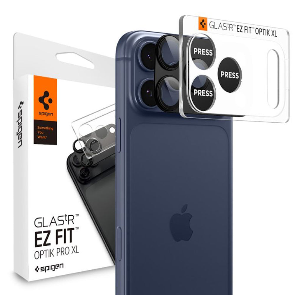Фолио за защита на задната камера Spigen GlastR EZ FIT Optik Pro XL за Apple iPhone 17 Pro Max, Закалено стъкло, Черно AGL10649