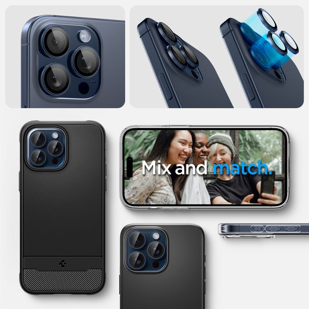 Фолио за защита на задната камера Spigen GlastR EZ FIT Optik Pro за Apple iPhone 16 Pro Max / 16 Pro, Закалено стъкло, Комплект 2 броя, Синьо