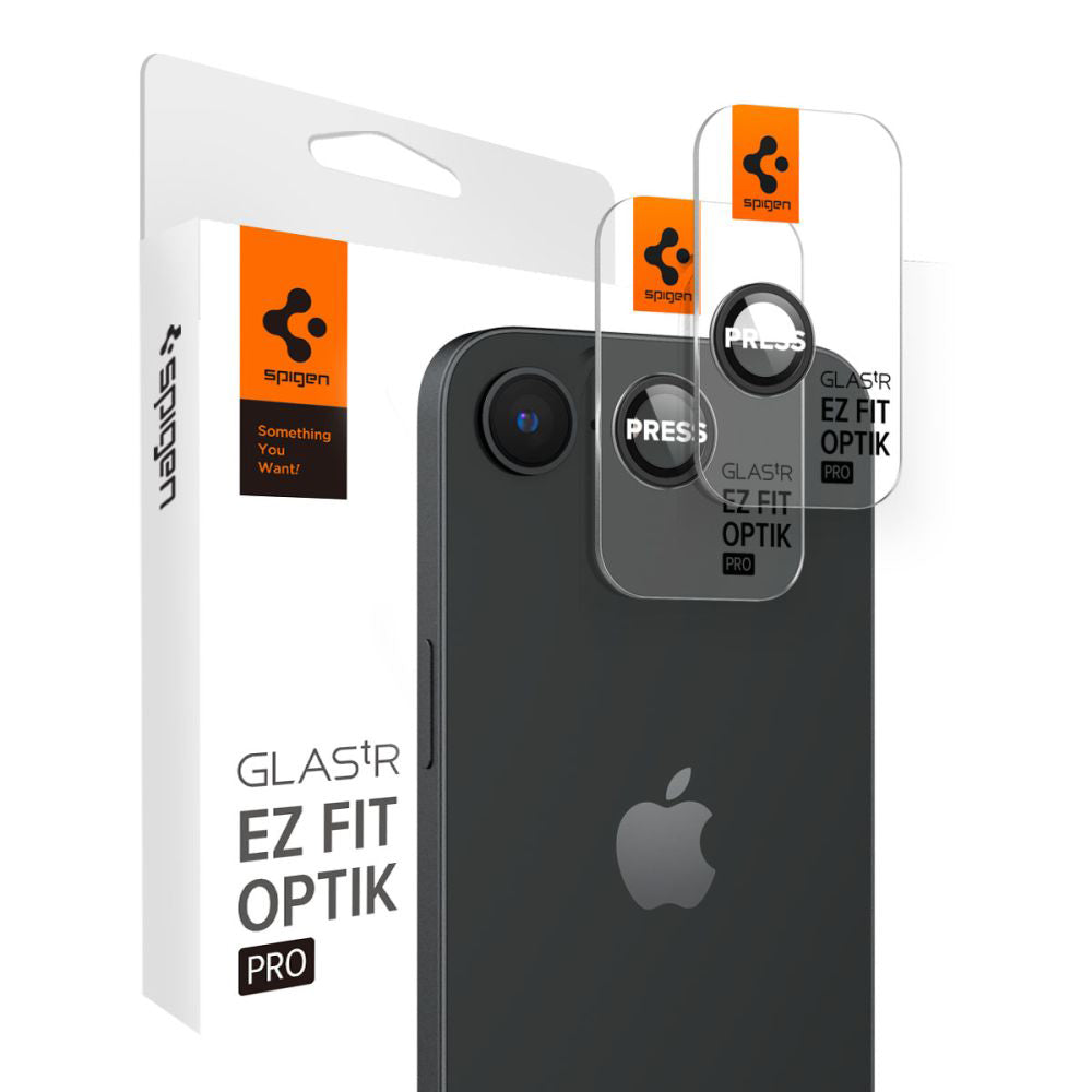 Фолио за защита на задната камера Spigen GlastR EZ FIT Optik Pro за Apple iPhone 17e / 16e, Закалено стъкло, Комплект 2 броя, Черно AGL09279