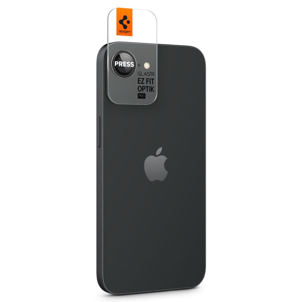 Фолио за защита на задната камера Spigen GlastR EZ FIT Optik Pro за Apple iPhone 17e / 16e, Закалено стъкло, Комплект 2 броя, Черно AGL09279