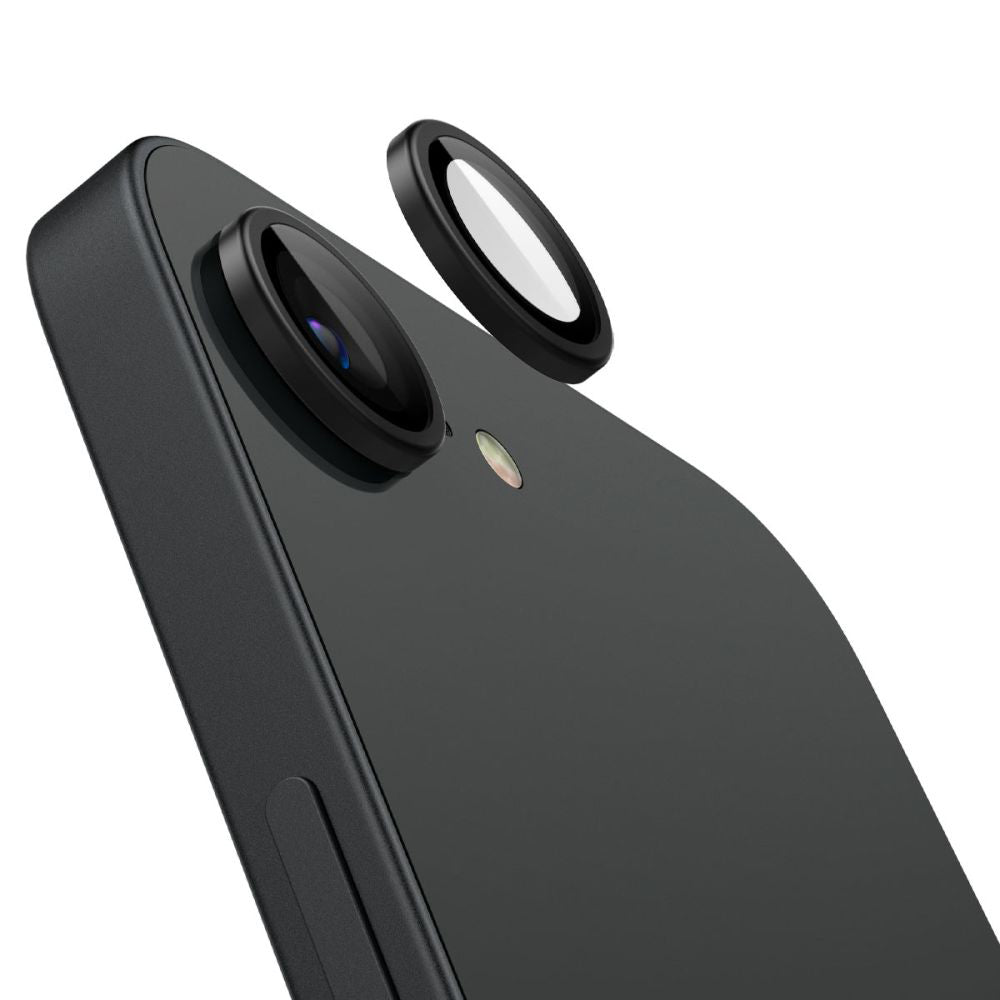Фолио за защита на задната камера Spigen GlastR EZ FIT Optik Pro за Apple iPhone 17e / 16e, Закалено стъкло, Комплект 2 броя, Черно AGL09279