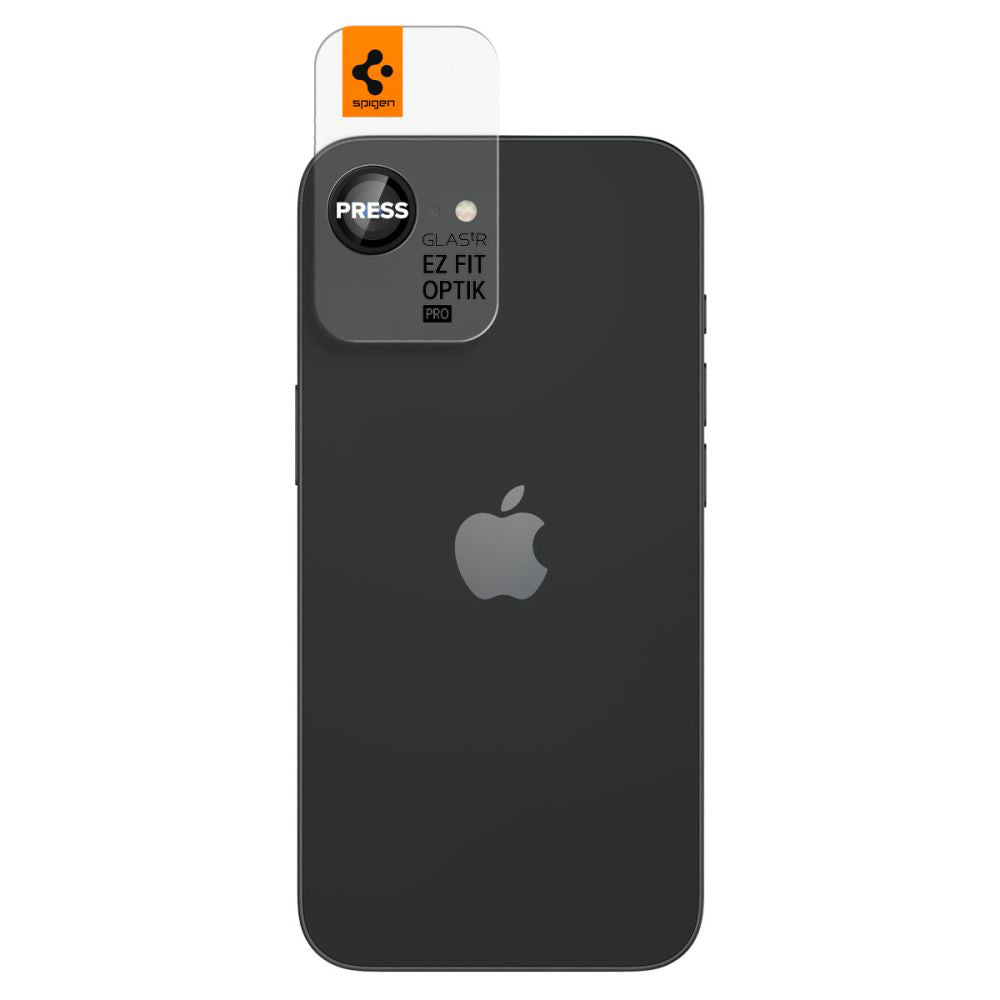 Фолио за защита на задната камера Spigen GlastR EZ FIT Optik Pro за Apple iPhone 17e / 16e, Закалено стъкло, Комплект 2 броя, Черно AGL09279