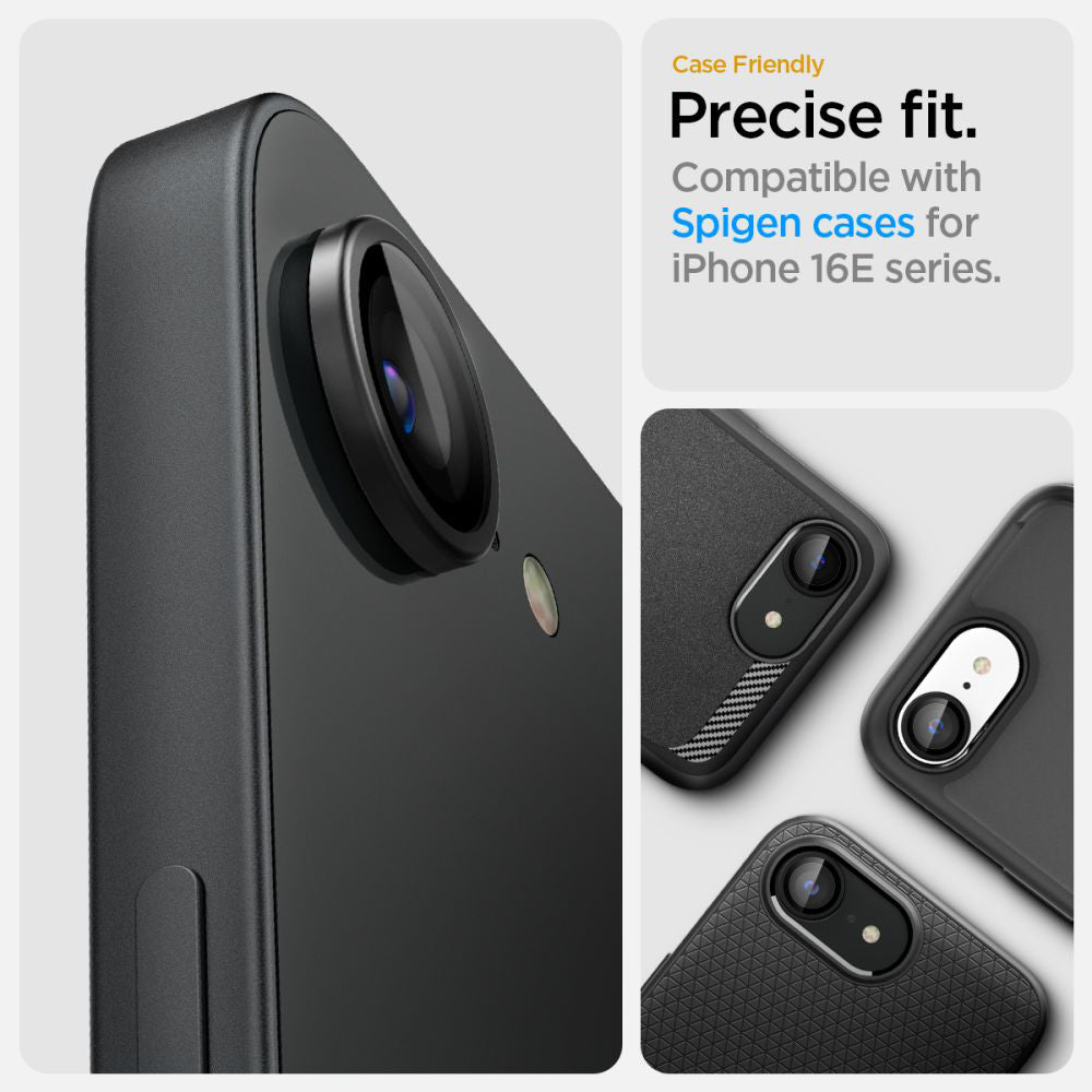 Фолио за защита на задната камера Spigen GlastR EZ FIT Optik Pro за Apple iPhone 17e / 16e, Закалено стъкло, Комплект 2 броя, Черно AGL09279