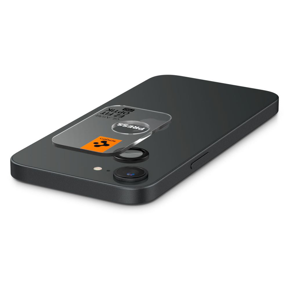 Фолио за защита на задната камера Spigen GlastR EZ FIT Optik Pro за Apple iPhone 17e / 16e, Закалено стъкло, Комплект 2 броя, Черно AGL09279