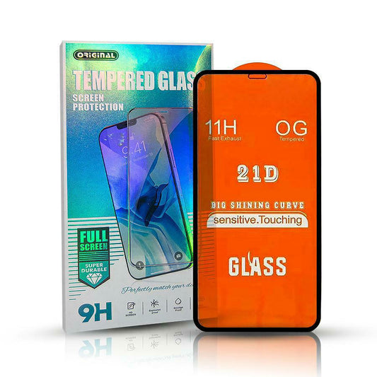 OEM протектор за Apple iPhone 14 Pro Max, екранирано стъкло, пълно залепване, 21D, черен