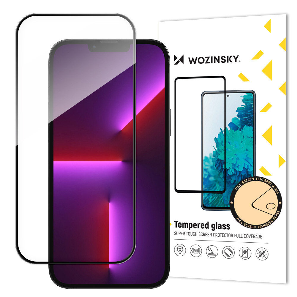 WZK Защитен екран за Apple iPhone 15 Pro Max, екранирано стъкло, пълно залепване, подходящ за калъф, черен