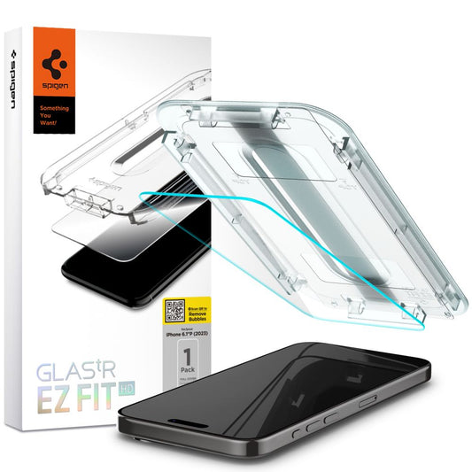 Spigen EZ FIT Screen Protector за Apple iPhone 15 Pro, Стъклен протектор, пълно залепване, 2.5D AGL06898 AGL06898