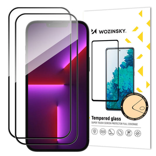 WZK Screen Protector за Apple iPhone 15 Pro, екранирано стъкло, пълно залепване, комплект от 2 части, подходящ за калъф, черен