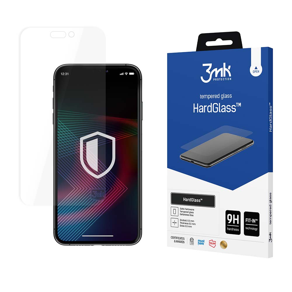 Защитно фолио 3MK HardGlass за Apple iPhone 14 Pro Max, закалено стъкло, пълно залепване