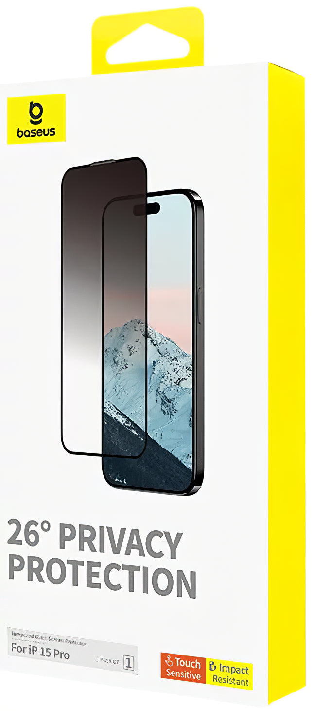 Защитен екран за поверителност Baseus Diamond за Apple iPhone 15 Pro, защитно стъкло, пълно залепване P60057405203-01