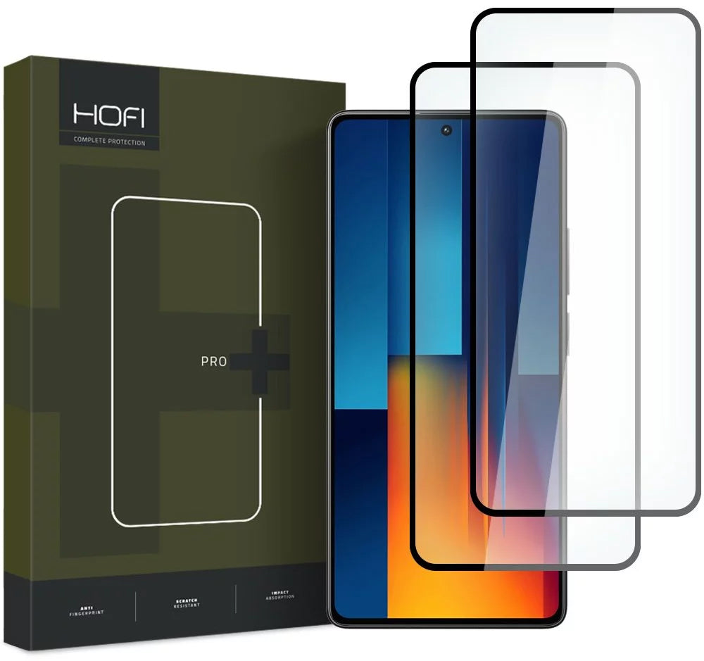 СКРИЙН ПРОТЕКТОР HOFI Glass PRO+ за Xiaomi Poco M6 Pro 5G, стъклен щит, пълно лепило, комплект от 2 части, 2.5D, черен
