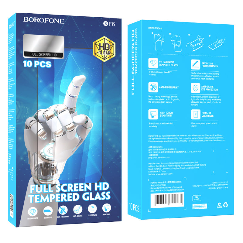 СКРИЙН ПРОТЕКТОР Borofone BF6 Diamond Armor за Apple iPhone 12 / 12 Pro, стъклен, с пълно лепило, комплект от 10 части, черен