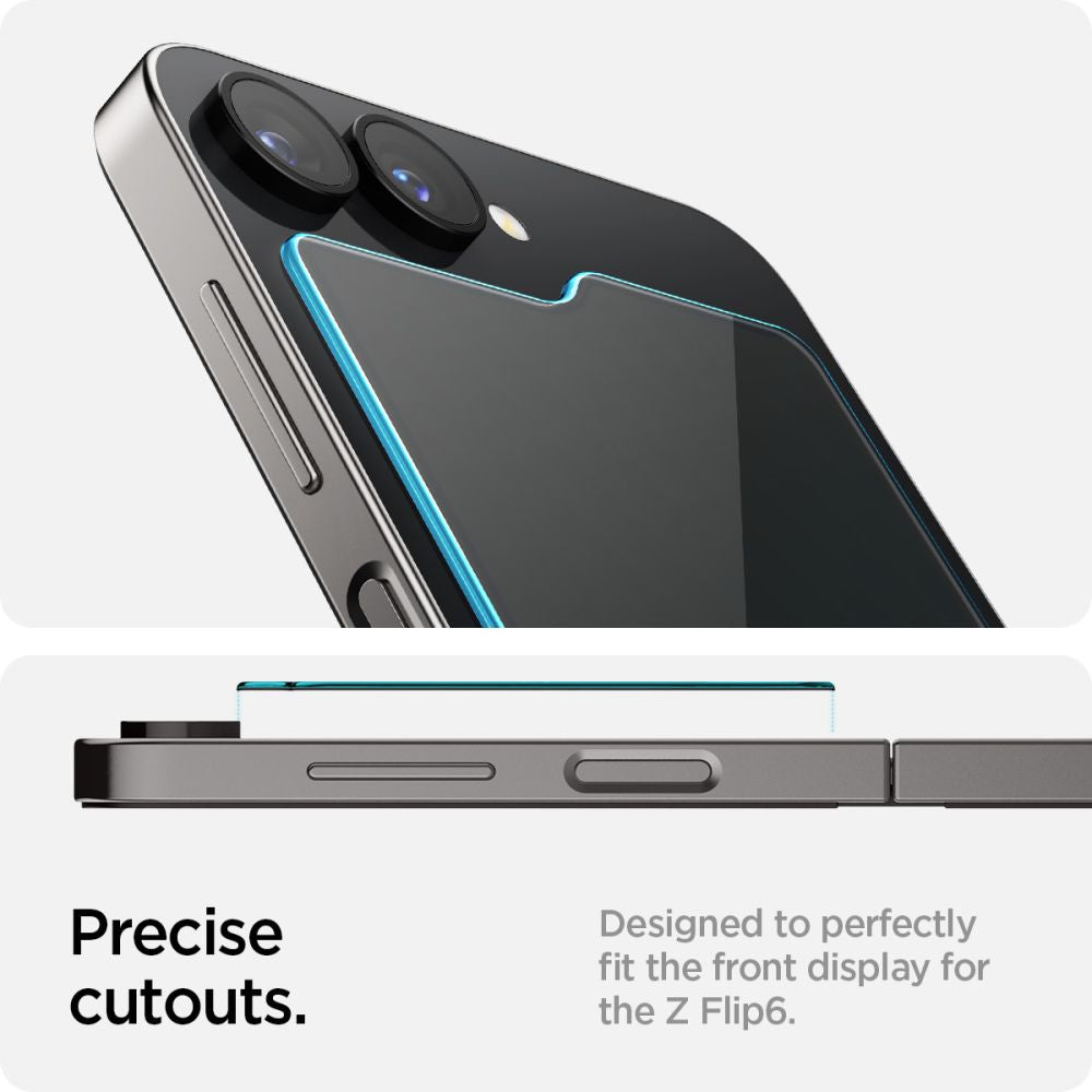 Защитно фолио за външен екран Spigen GlastR EZ FIT за Samsung Galaxy Z Flip6 F741, закалено стъкло, пълно залепване, комплект от 2 броя AGL07972