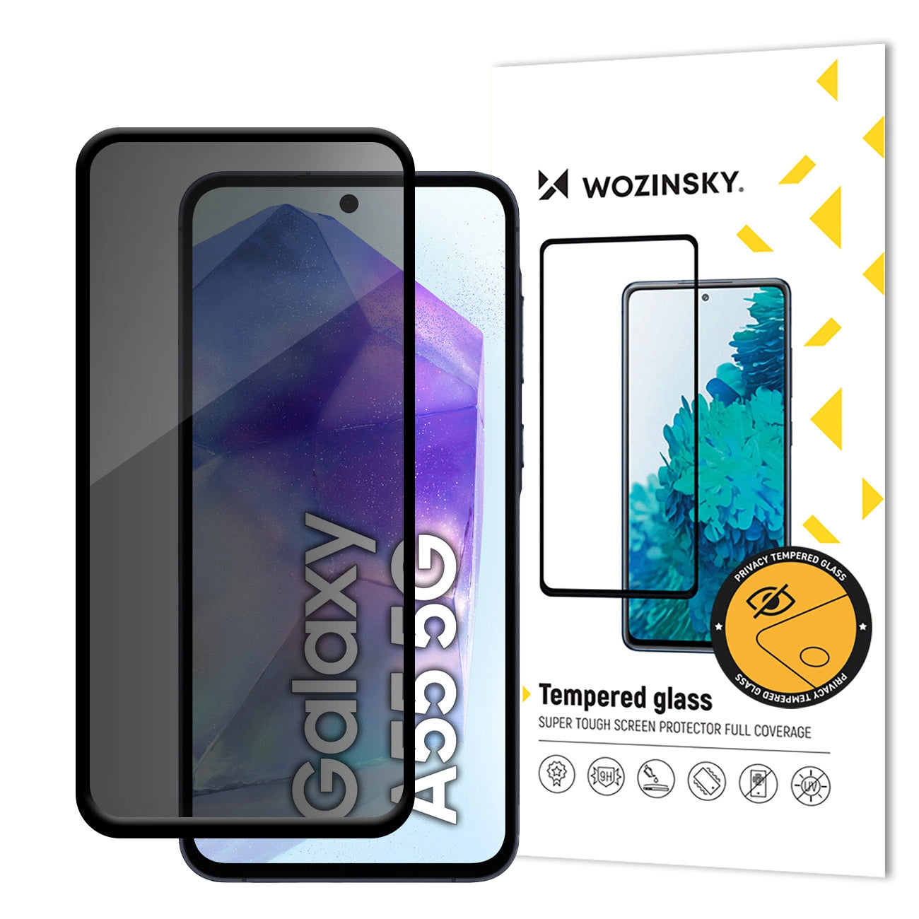 Протектор за екран Privacy WZK AntiSpy за Samsung Galaxy A55 5G A556, закалено стъкло, пълно залепване