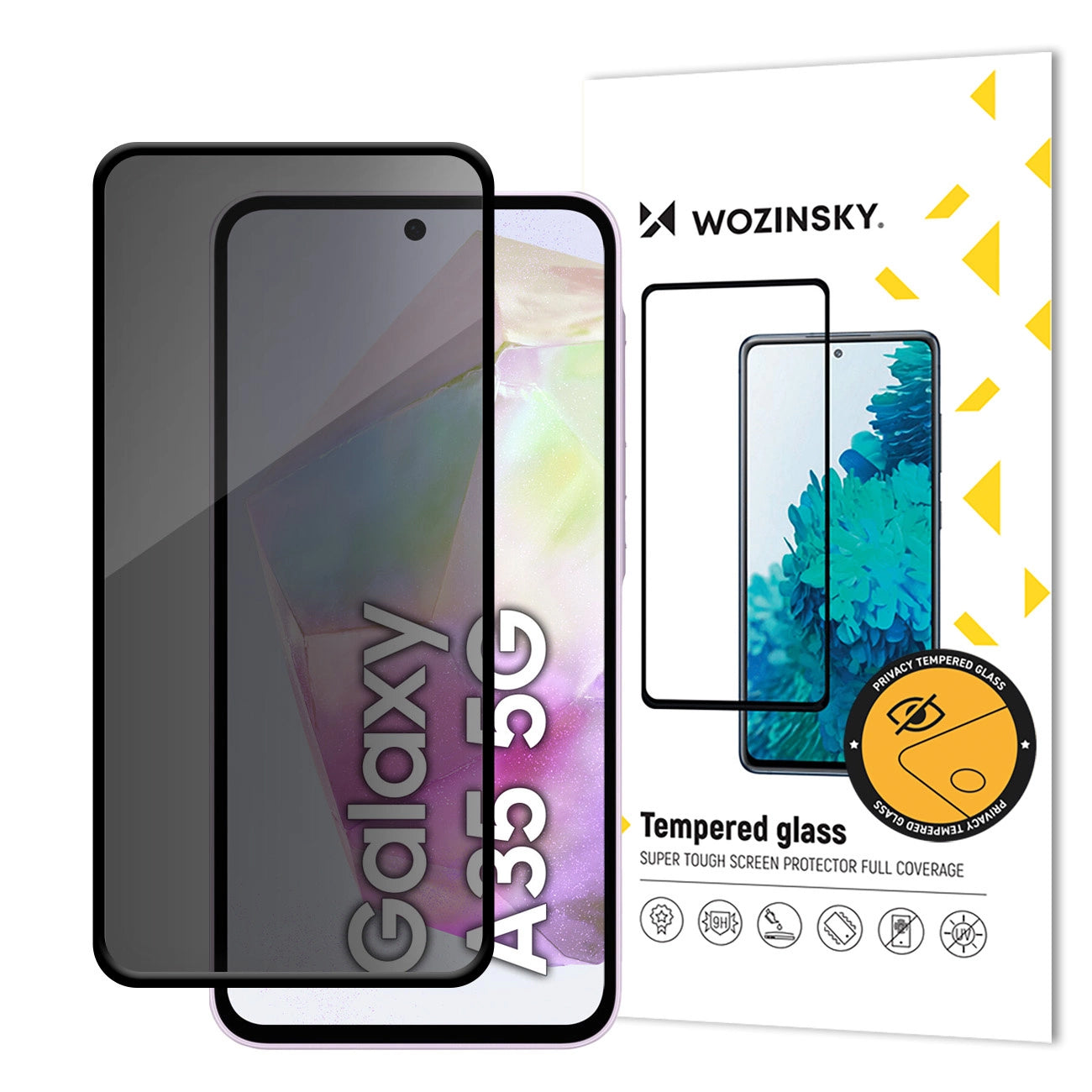 WZK AntiSpy Privacy Screen Protector за Samsung Galaxy A35 5G A356, защитно стъкло, пълно лепило