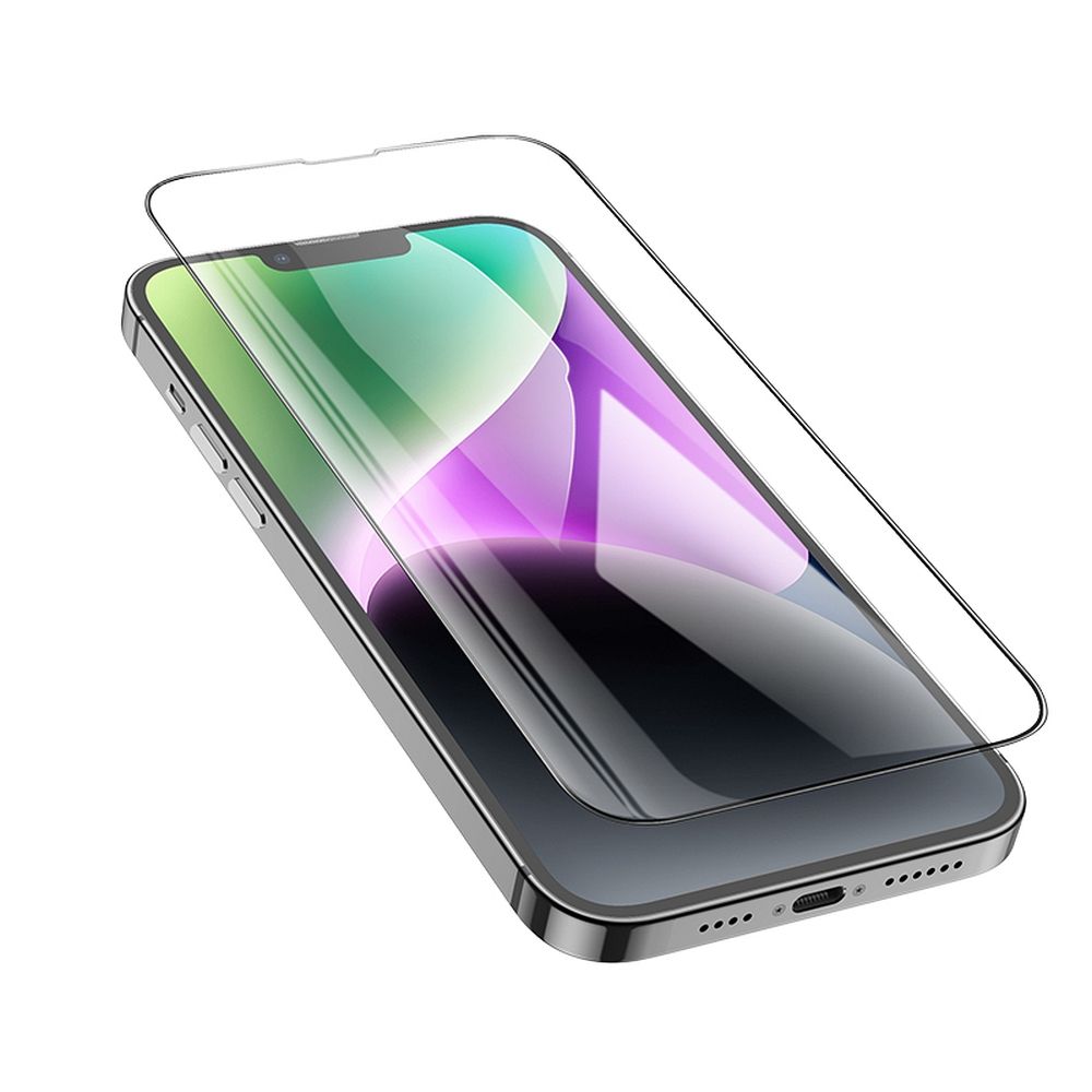 Защитно фолио HOCO за екран на Apple iPhone 17e / 16e / 14 / 13 Pro, закалено стъкло, пълно лепило, комплект от 10 броя, черно