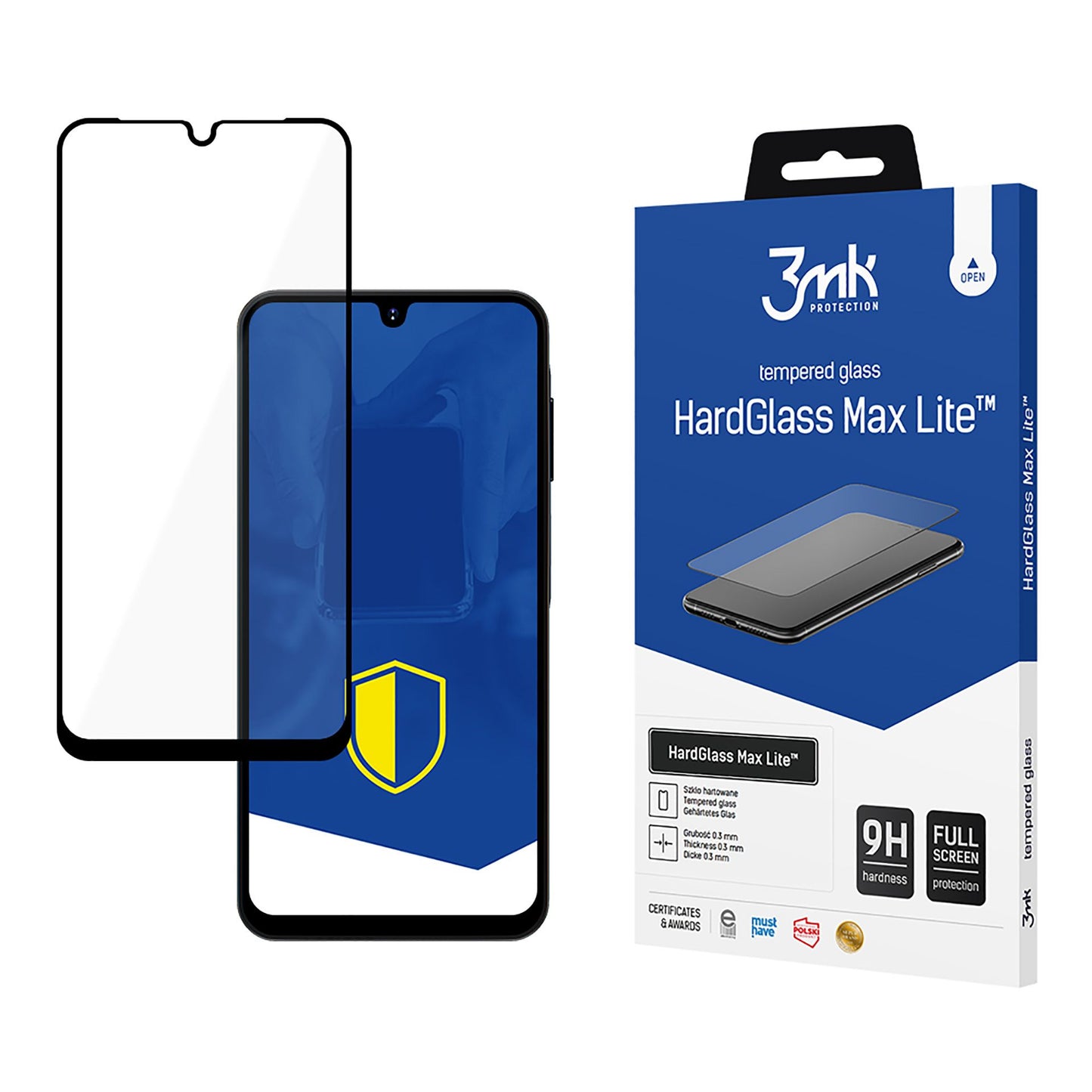 Защитно фолио за екран 3MK HardGlass Max Lite за Samsung Galaxy A26 A266 / A16 5G A166, закалено стъкло, пълно лепило, черно