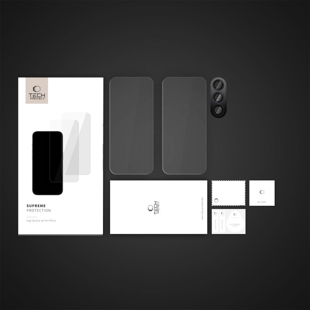 Tech-Protect Supreme Защитно фолио за заден екран и камера за Samsung Galaxy S24 FE S721, със стъклена защита, пълно залепване, 2.5D