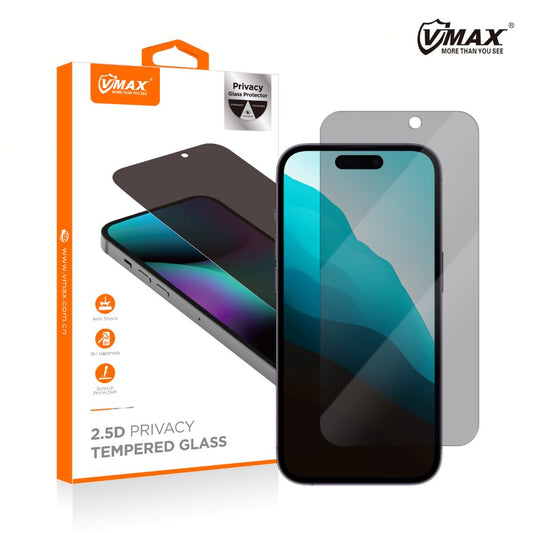 Екранен протектор за поверителност Vmax за Apple iPhone 16 Pro, Защитно стъкло, пълно залепване, 2.5D