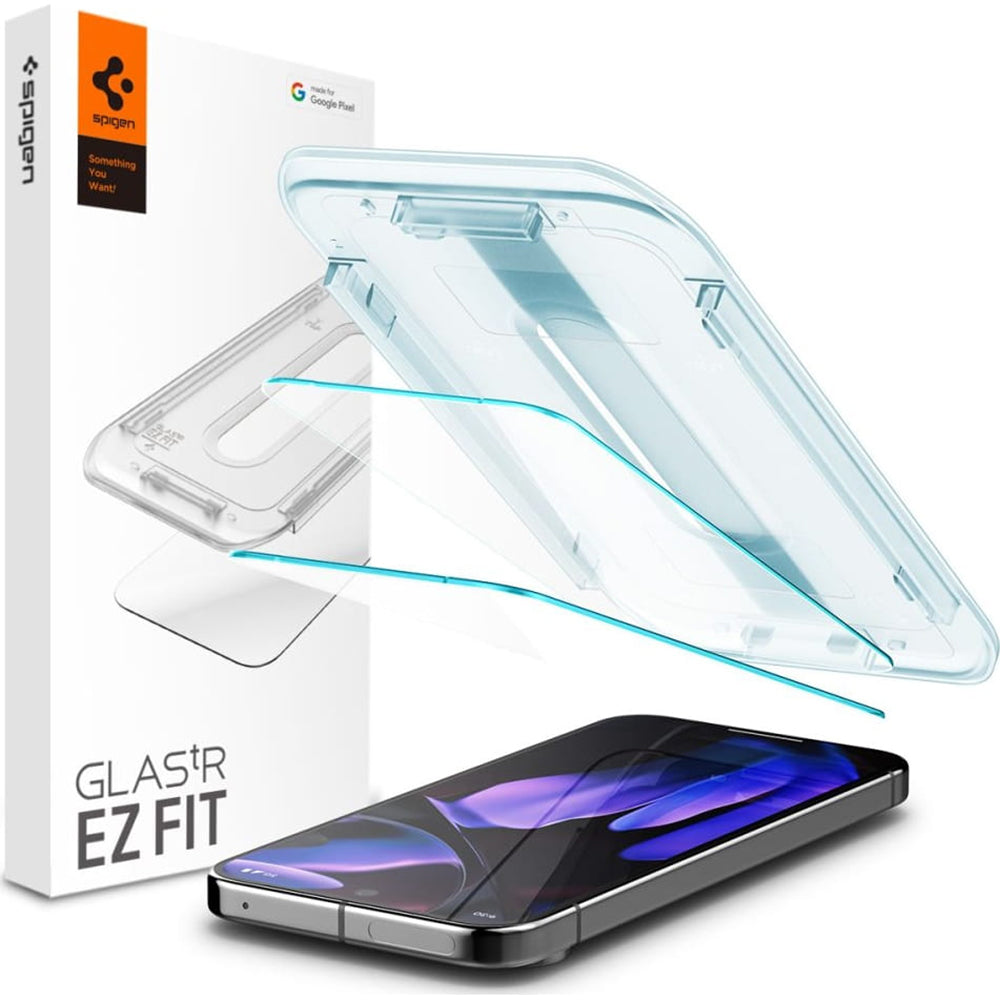 Фолио за защита на екрана Spigen GlastR EZ FIT за Google Pixel 9 Pro XL, закалено стъкло, пълно залепване, комплект от 2 броя