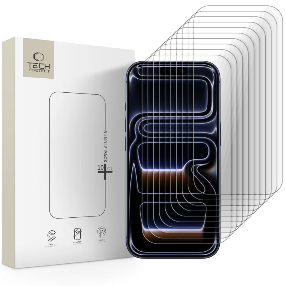 Защитно фолио Tech-Protect за екран на Apple iPhone 17 Pro / 17 / 16 Pro, закалено стъкло, пълно залепване, комплект от 10 броя