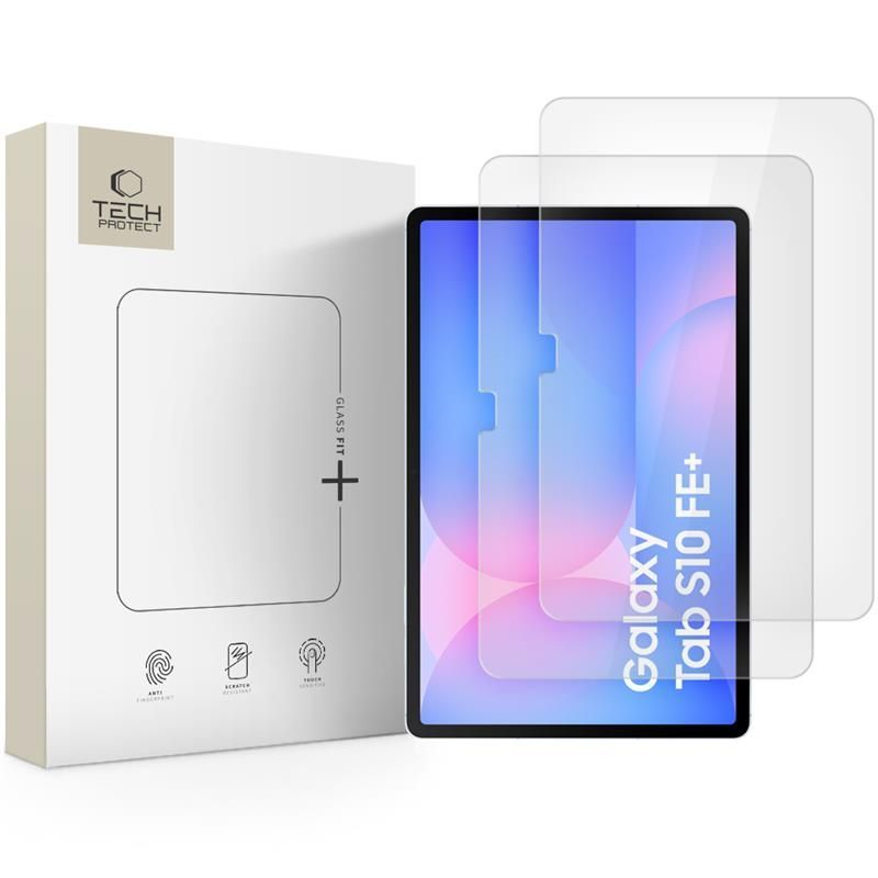 Протектор за екран Tech-Protect FIT+ за Samsung Galaxy Tab S10 FE+, Закалено стъкло, Пълно лепене, Комплект 2 броя, 2.5D