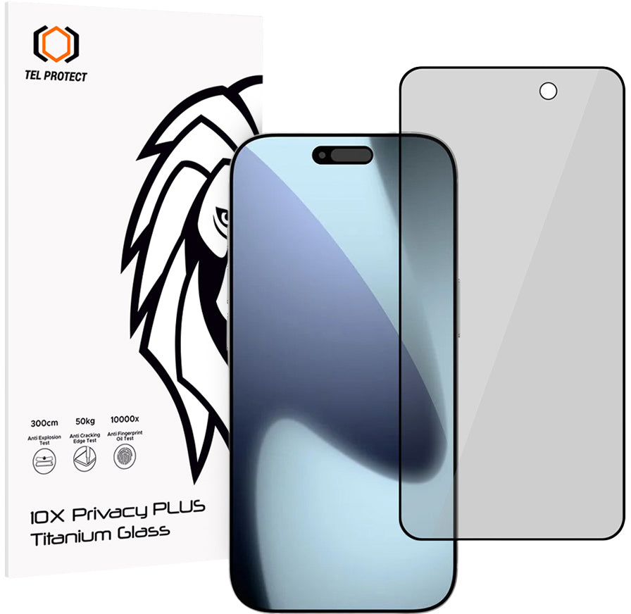 Протектор за екран с филтър за поверителност Tel Protect 10X Plus Titanium за Apple iPhone 17 Pro, закалено стъкло, пълно залепване