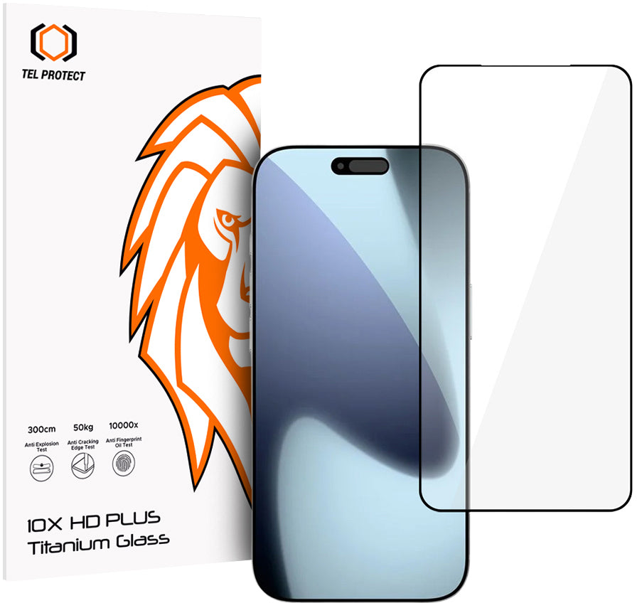 Протектор за екран Tel Protect 10X HD Plus Titanium за Apple iPhone 18 Pro Max / 17 Pro Max, закалено стъкло, Full Glue, черен