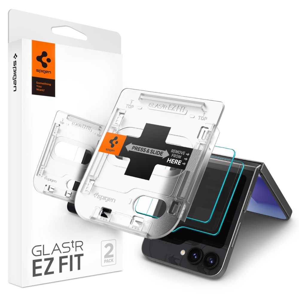Защитно фолио за външен екран Spigen GlastR EZ FIT за Samsung Galaxy Z Flip6 F741, закалено стъкло, пълно залепване, комплект от 2 броя AGL07972