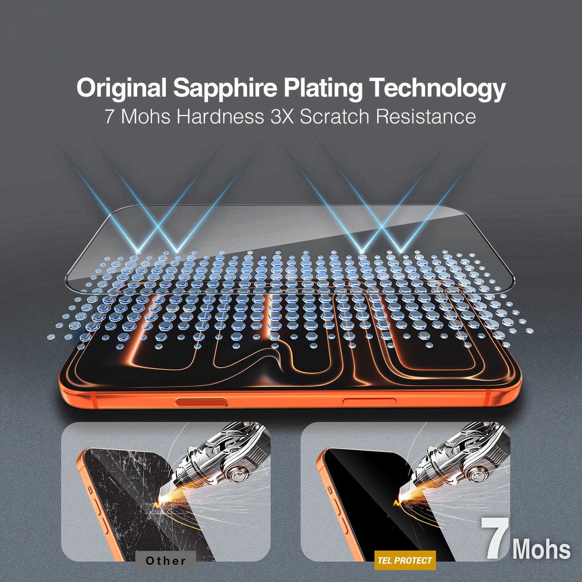 Протектор за екран Tel Protect 10X HD DLC Diamond Coating за Apple iPhone 17 / 16 Pro, закалено стъкло, Full Glue, черен