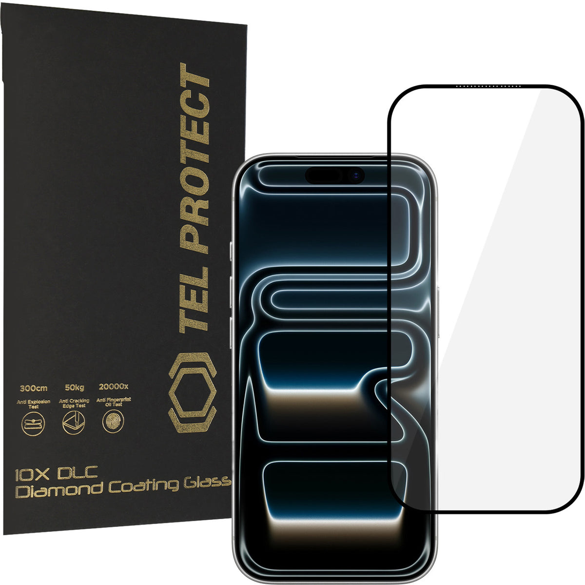 Протектор за екран Tel Protect 10X HD DLC Diamond Coating за Apple iPhone 18 Pro Max / 17 Pro Max, закалено стъкло, Full Glue, черен