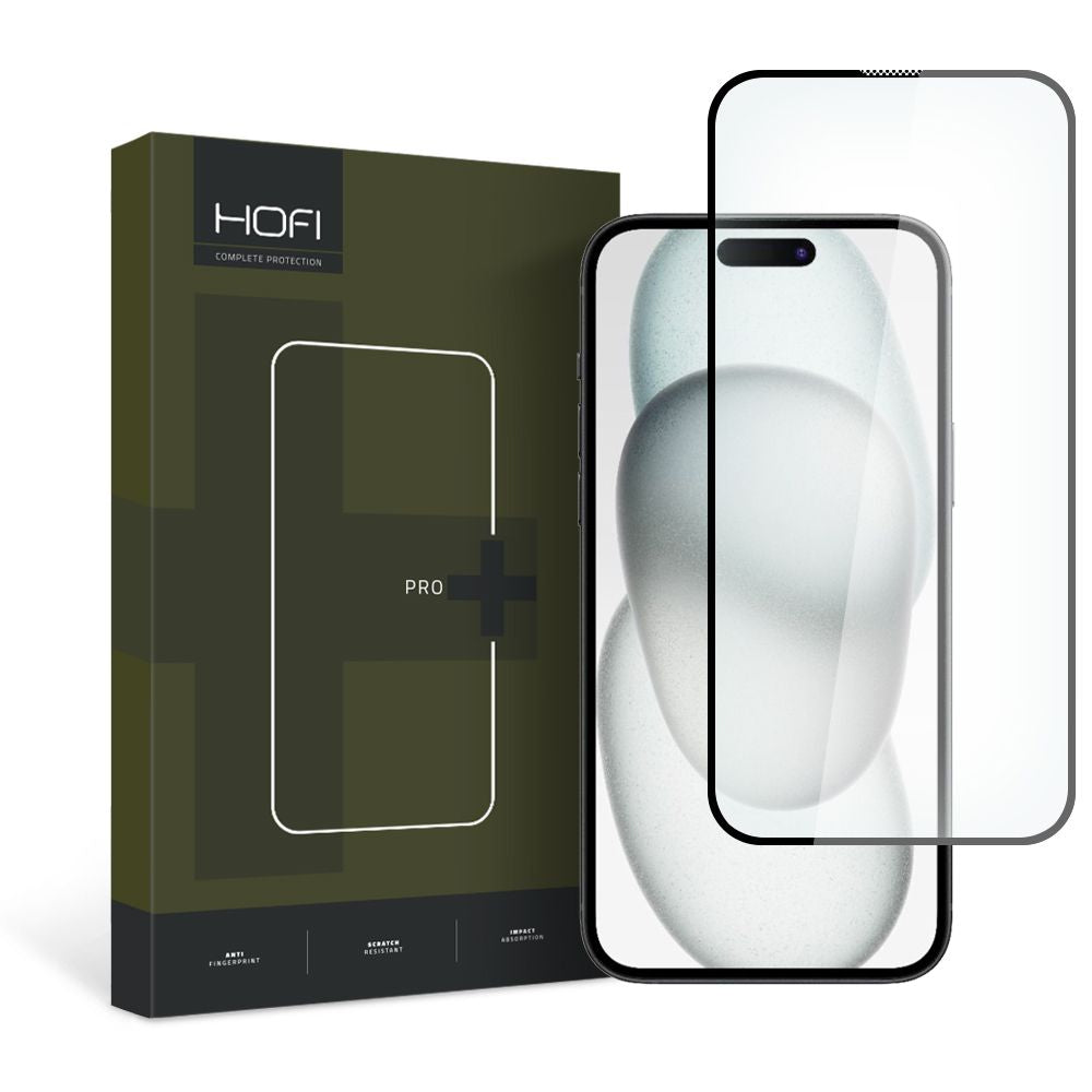 Протектор за екран HOFI PRO+ за Apple iPhone 15, закалено стъкло, пълно залепване, 2.5D, черен