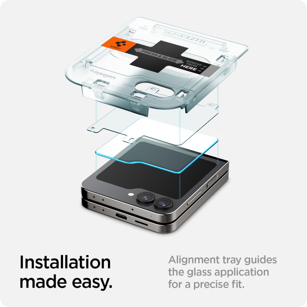 Защитно фолио за външен екран Spigen GlastR EZ FIT за Samsung Galaxy Z Flip6 F741, закалено стъкло, пълно залепване, комплект от 2 броя AGL07972