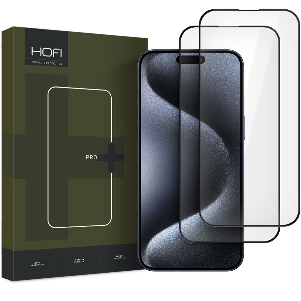 СКРИЙН ПРОТЕКТОР HOFI Glass PRO+ за Apple iPhone 16 Pro, Защитно стъкло, с пълно лепило, комплект 2 броя, 2.5D, черен