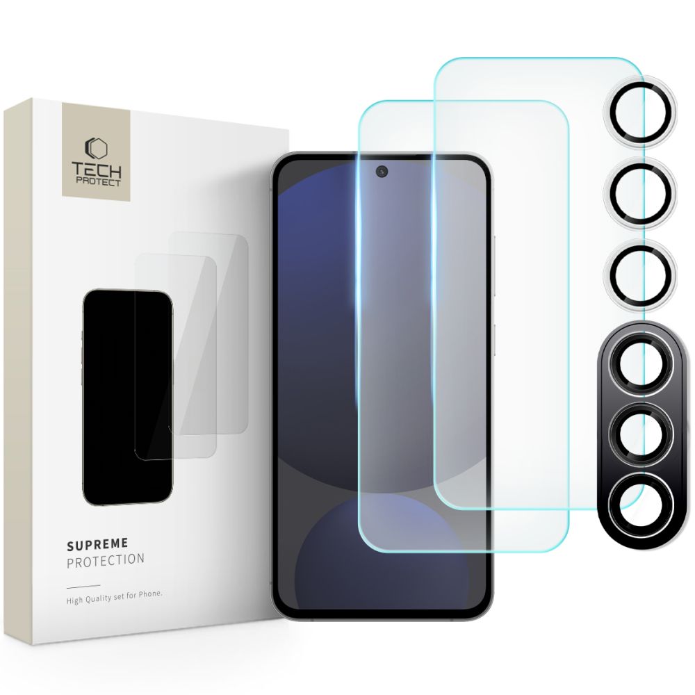 Tech-Protect Supreme Защитно фолио за заден екран и камера за Samsung Galaxy S24 FE S721, със стъклена защита, пълно залепване, 2.5D