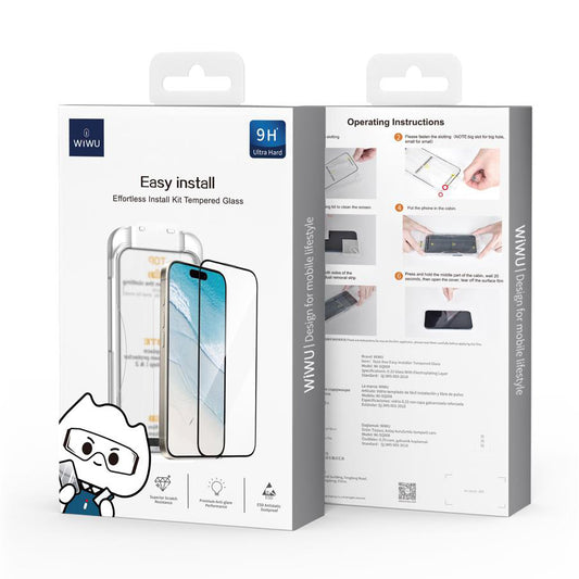 Протектор за екран WiWu Wi-SQ008 за Apple iPhone 16 Pro, Защитно стъкло, пълно залепване, черен