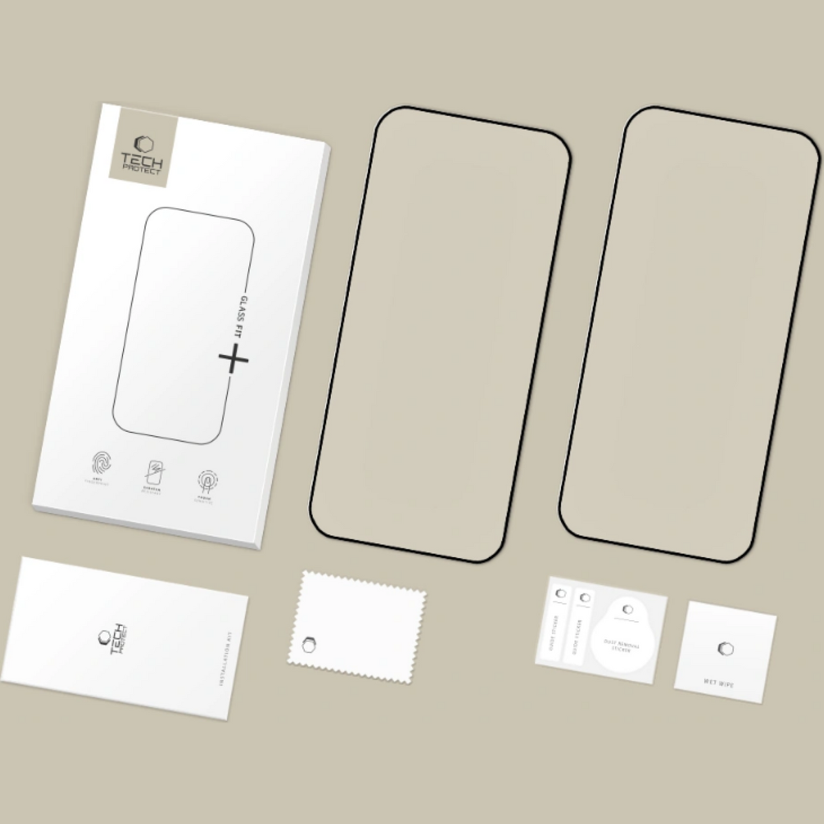Протектор за екран Tech-Protect FIT+ за Xiaomi Poco F8 Ultra, закалено стъкло, пълно залепване, комплект от 2 броя, 2.5D, черен