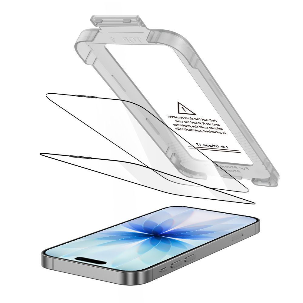 Защитно фолио за екран Tech-Protect Quick Set+ за Apple iPhone 17, Закалено стъкло, Пълно лепило, Комплект 2 броя, Черно