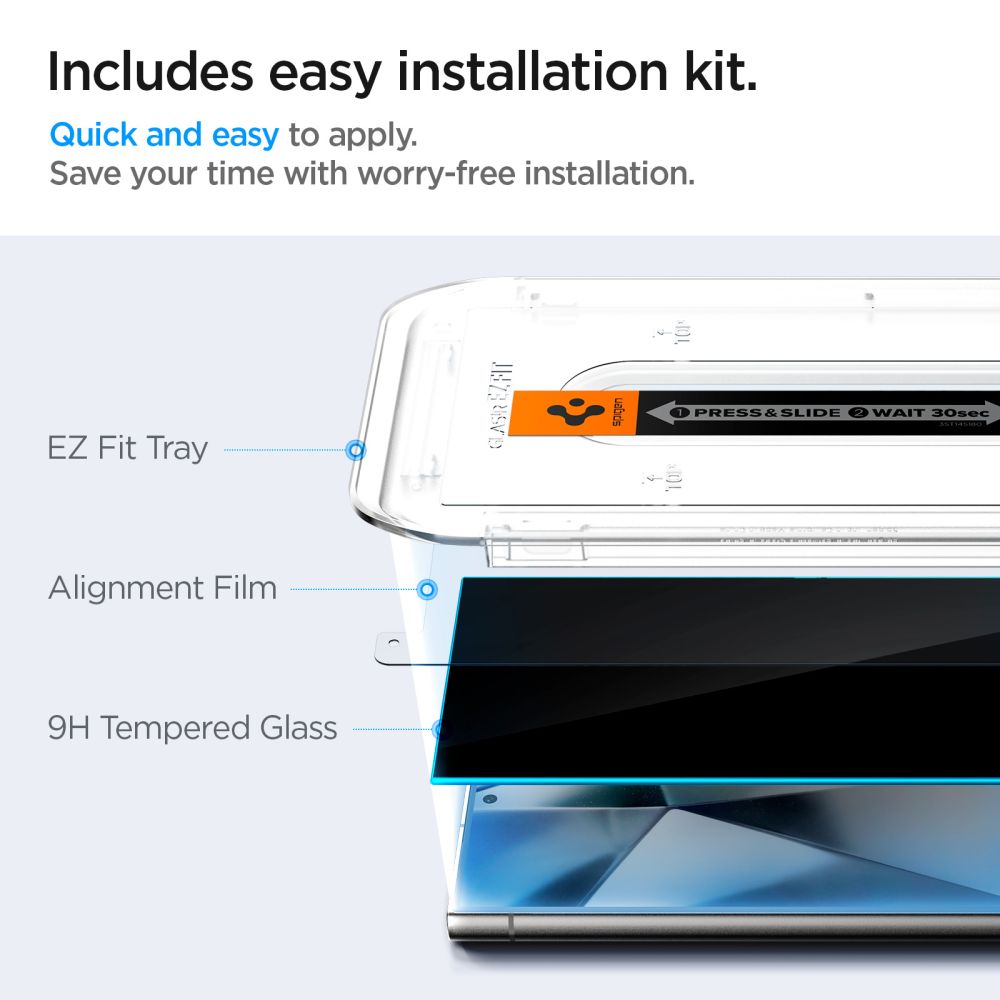 Spigen EZ FIT Privacy Screen Protector за Samsung Galaxy S24 Ultra S928, защитно стъкло, пълно лепило, комплект 2 броя