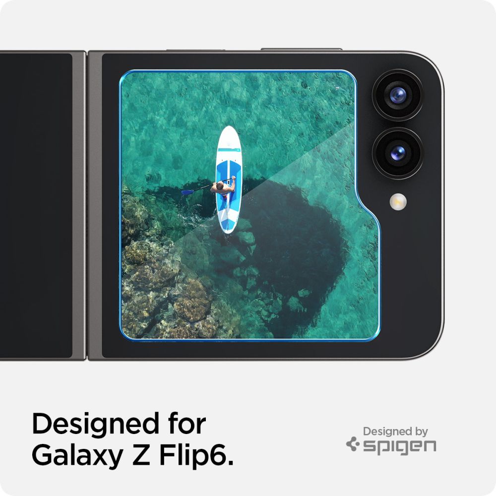 Защитно фолио за външен екран Spigen GlastR EZ FIT за Samsung Galaxy Z Flip6 F741, закалено стъкло, пълно залепване, комплект от 2 броя AGL07972