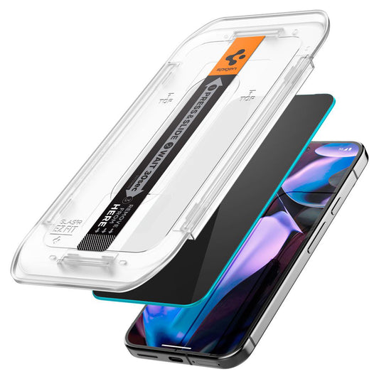 Протектор за екран Privacy Spigen GlastR EZ FIT за Google Pixel 9 / 9 Pro, закалено стъкло, пълно залепване, комплект от 2 броя